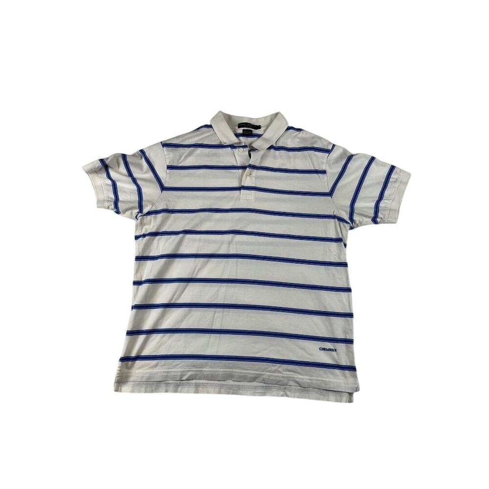 Daniel Cremieux Collection Mens Large White Blue Stripe Polo Shirt Cotton